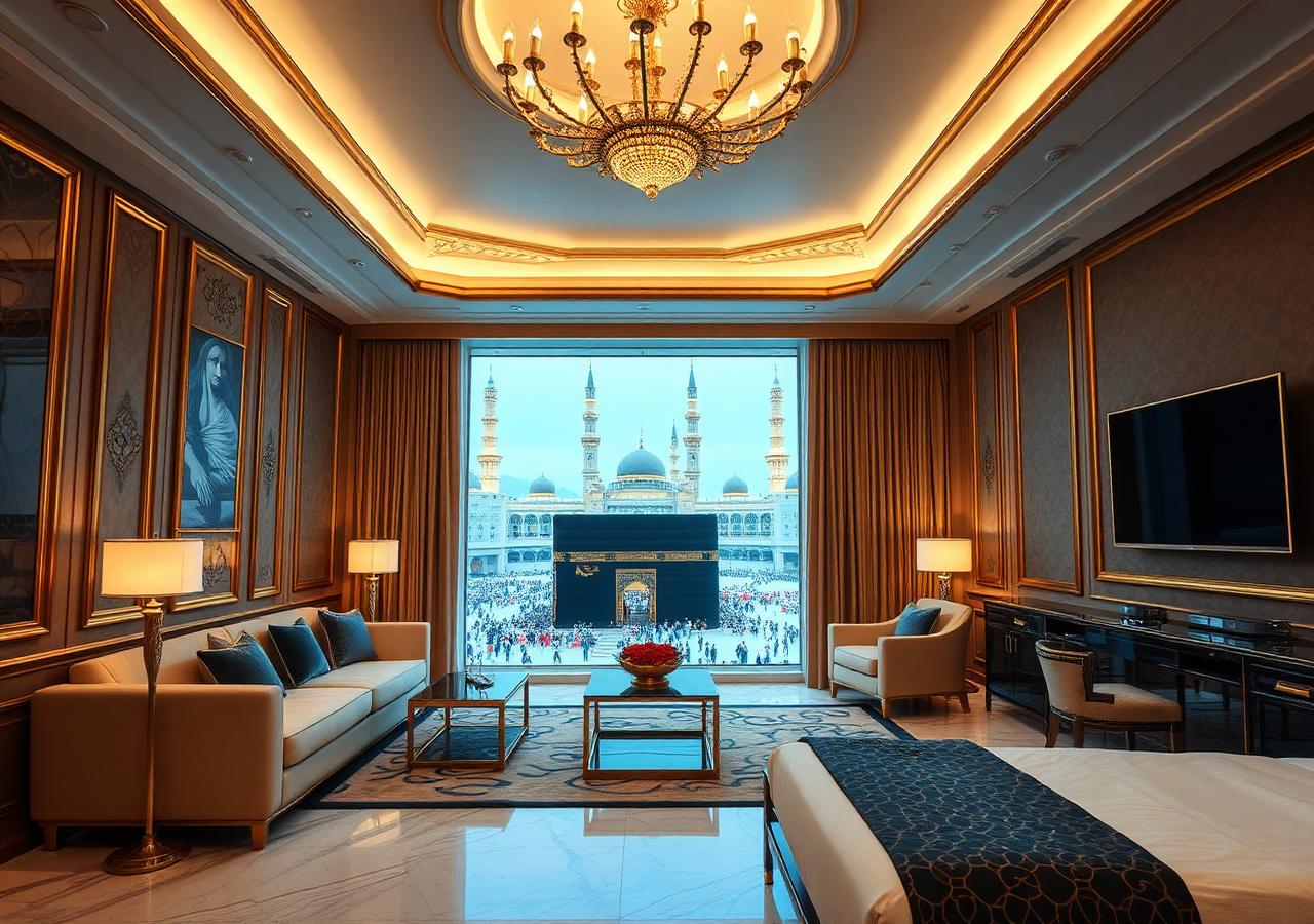 Luxury hotel suite with view of Masjid al-Haram